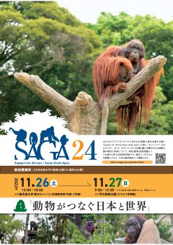 第24回SAGA（Support for African/Asian Great Apes：アフリカ・アジアに生きる大型類人猿を支援する集い）シンポジウムチラシ