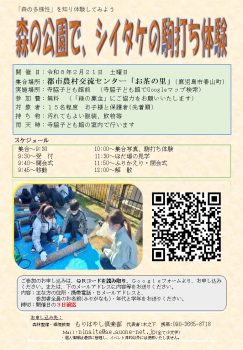 森の公園でシイタケの駒打ち体験(2/21)